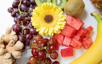 Fruit Raspberries Kiwi Watermelon Flowers Ginger Bananas Pineapple Flatlay